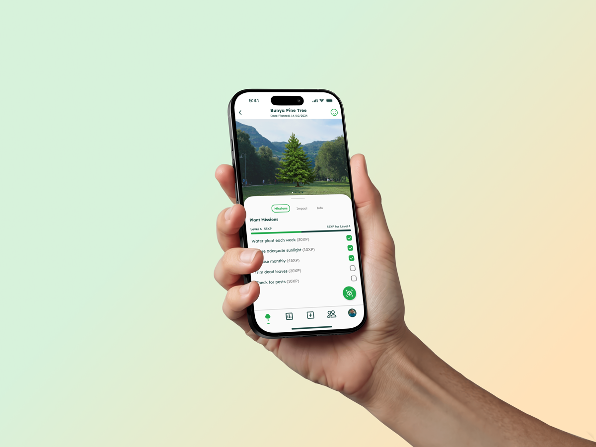 Sprout gamified tree care mission screen