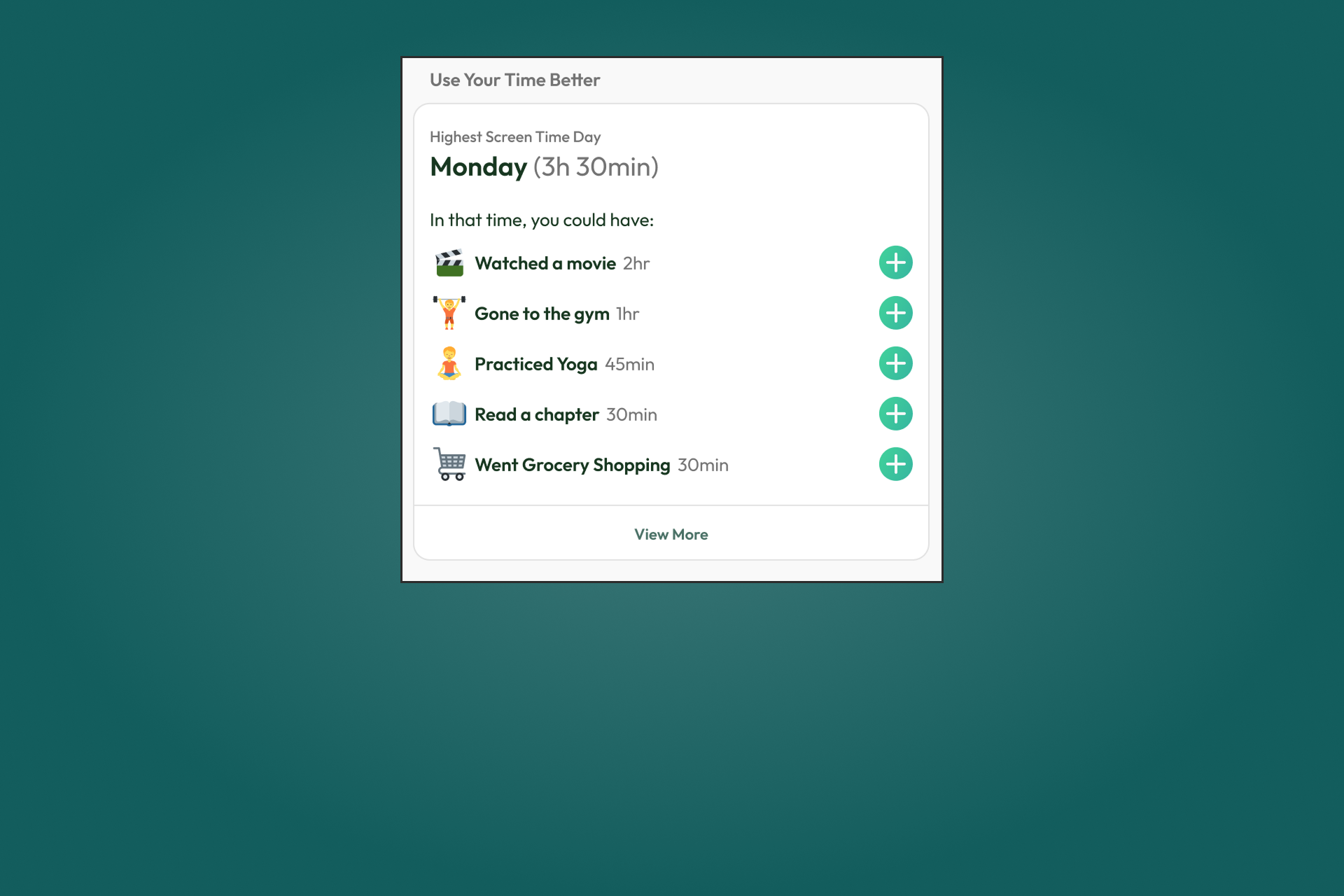 Check It interface preview for suggested activities
