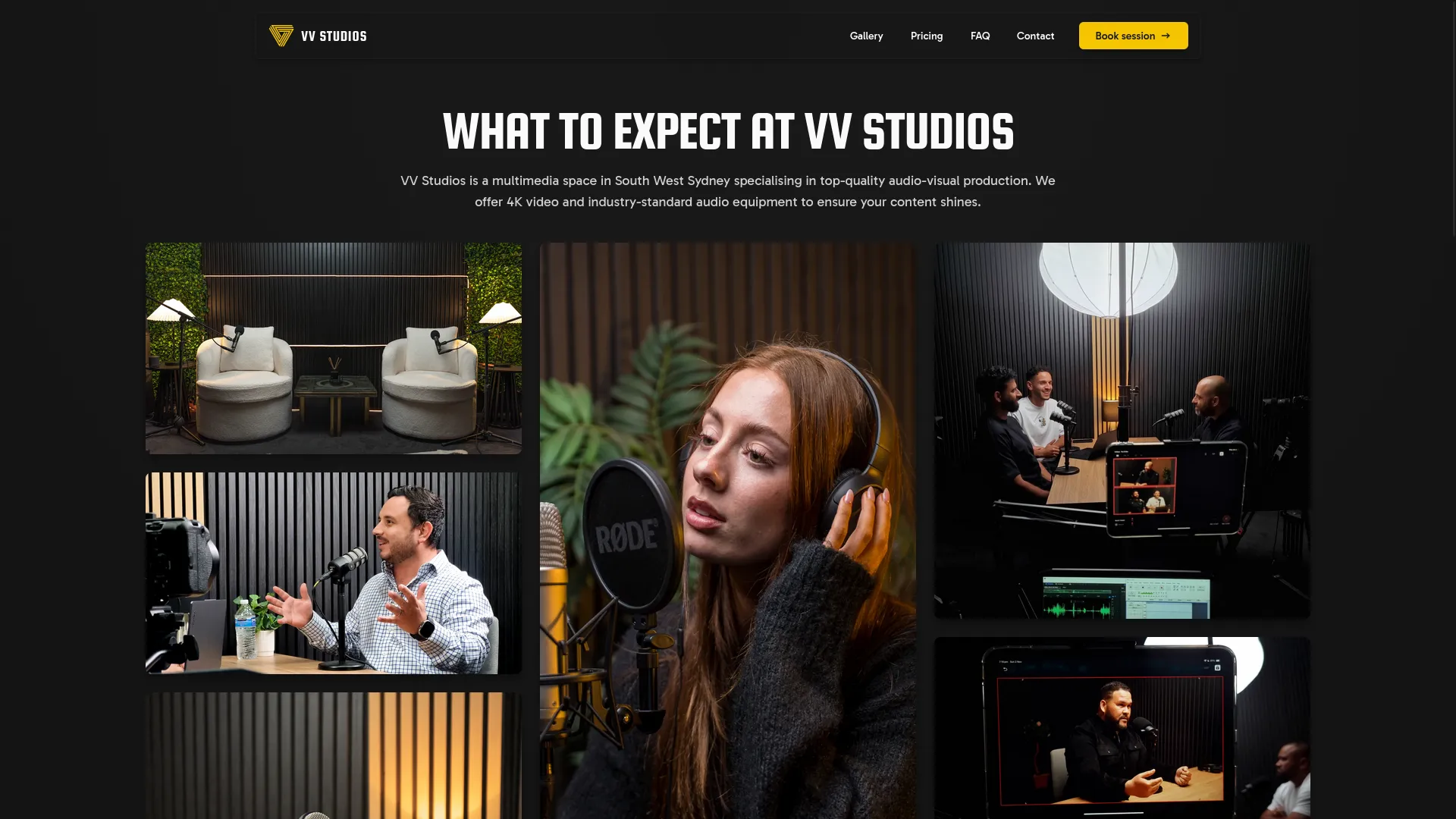 VV Studios gallery page featuring studio photography and video work