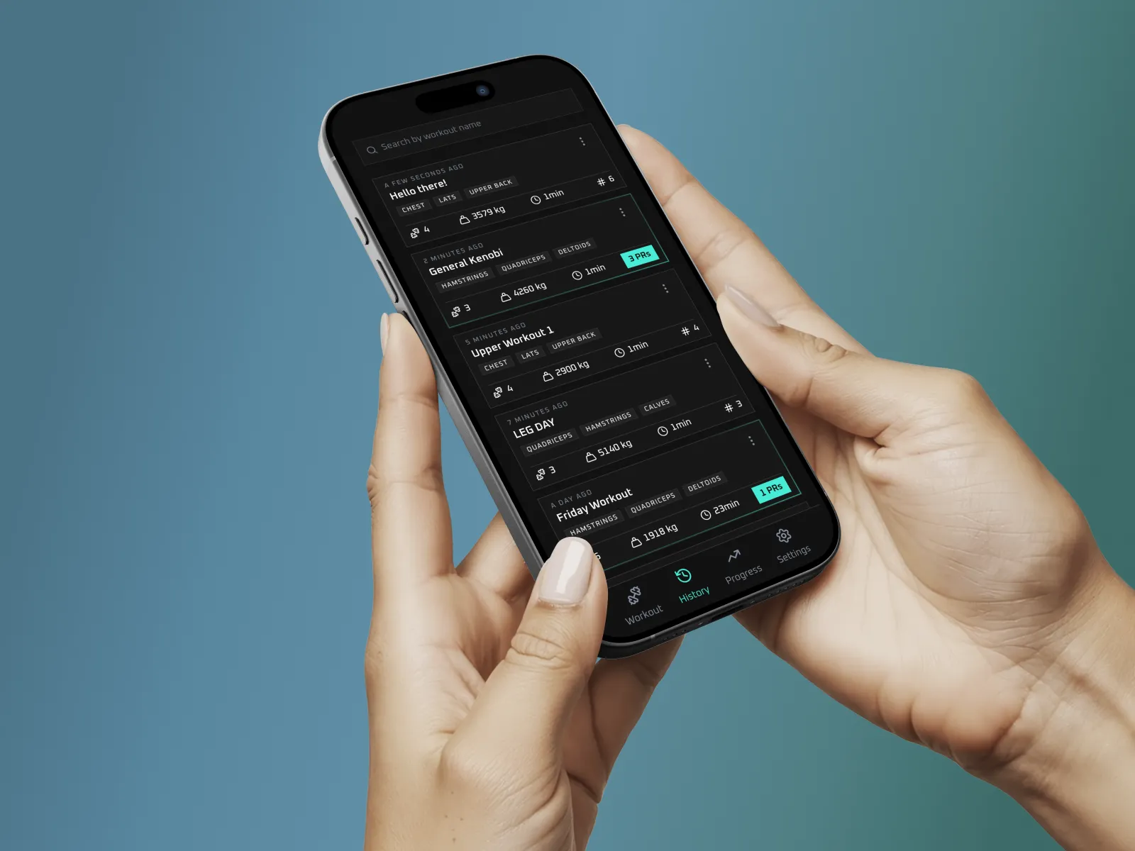 Workout history screen mockup