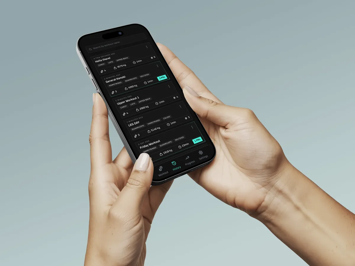 Workout history screen mockup