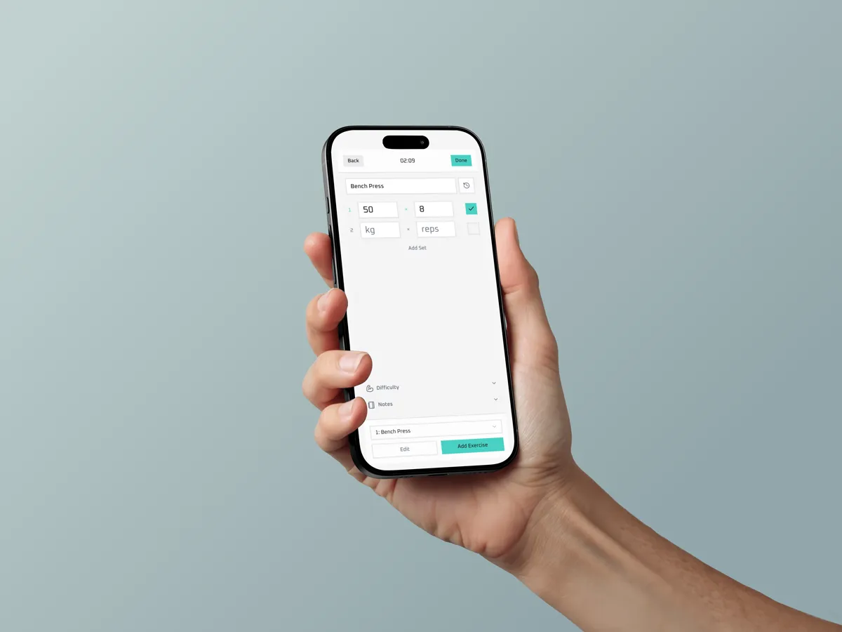 Workout form screen mockup