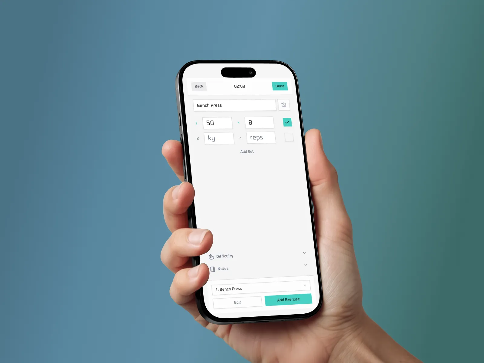 Workout form screen mockup